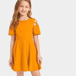 NEW cute girls kids Mustard cutout dress
